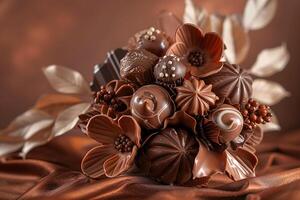 verschiedene von Blume Schokolade Süßigkeiten Strauß Geschenk foto