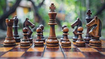 Schach Stücke vereinbart worden strategisch auf ein Tafel foto