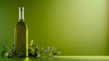 Olive Öl Flasche Anzeige Hintergrund mit Exemplar, Gemüse Öl kommerziell produzieren, Essen Industrie und Verkauf foto