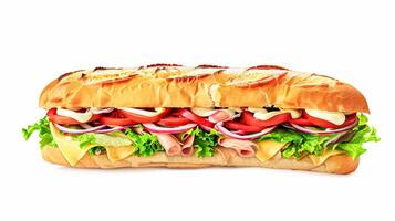 perfekt Stangenbrot Sandwich, schnell Essen Kette Speisekarte kommerziell foto