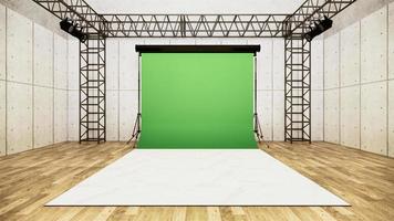 Studio - modernes Filmstudio mit weißer Leinwand. 3D-Rendering foto