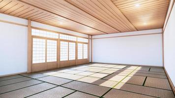 japanischer raum tropischer innenstil, großer leerer rauminnenraum mock up.3d-rendering foto
