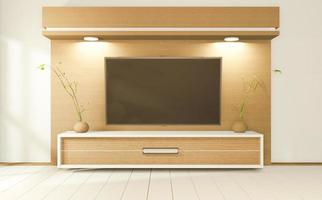 TV-Schrank im tropischen Minzraum Japanisch - Zen-Stil, minimalistisches Design. 3D-Rendering foto