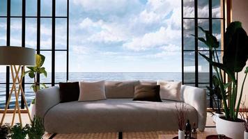 Sofa auf leerem Raum japanisches Design auf Tatami-Matte, 3D-Rendering foto