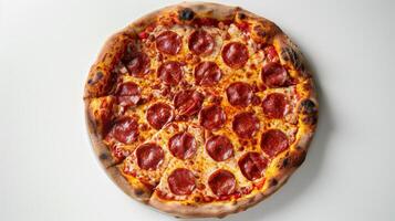 Peperoni Pizza auf Weiß Tabelle foto