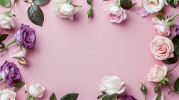 Rosa Hintergrund mit Weiß und lila Blumen foto