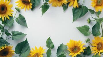 Gruppe von Sonnenblumen mit Grün Blätter foto