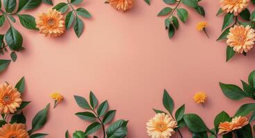Orange Blumen Anordnung auf Rosa Hintergrund foto