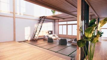 Interieur im japanischen Stil im ersten Stock eines zweistöckigen Hauses. 3D-Rendering foto