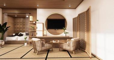 The Circle Wall Design Room Japanisch - Zen-Stil, minimalistische Designs. 3D-Rendering foto