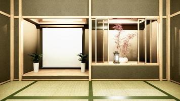 nihon raum innenhintergrund mit regalwand im japanischen stil design verstecktes licht. 3d-rendering foto