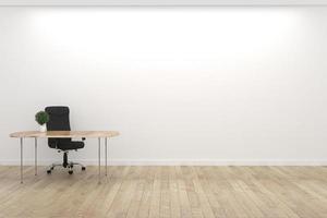 Leerer weißer Konferenzraum mit Holzboden auf weißem Wandhintergrund - leerer Raum für Geschäftsräume. 3D-Rendering foto