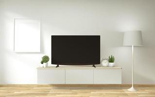 Mock-up-TV-Schrank und Display mit minimalem Raumdesign und Dekoration im japanischen Stil. 3D-Rendering foto