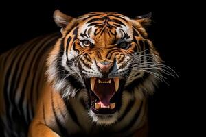 Nahansicht Porträt von Tiger Gesicht, brüllen, generiert ai foto