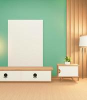Schrank im japanischen Wohnzimmer auf weißem Wandhintergrund, 3D-Rendering