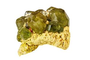 Makro Stein Demantoid Mineral auf Weiß Hintergrund foto