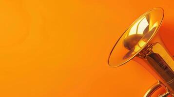 ein golden Trompete steht aus gegen ein lebendig Orange Hintergrund foto
