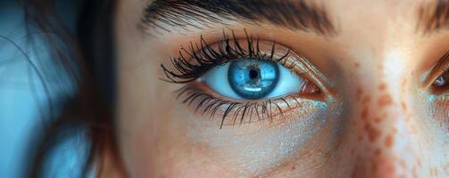 schließen oben von Frauen Blau Auge foto