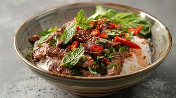 Aufnahmen präsentieren das traditionell Vietnamesisch Rindfleisch Nudel Suppe foto