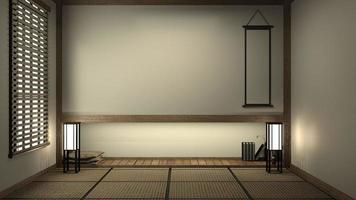 Leeres japanisches Wohnzimmer minimalistisches Design mit Tatami-Mattenboden und japanischer Shoji-Tür und Dekoration im japanischen Stil 3D-Rendering foto