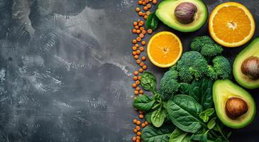 Sortiment von Früchte und Gemüse auf ein Tabelle foto