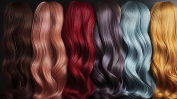 Umarmen das Spektrum mit Stränge von natürlich gefärbt mehrfarbig Haar foto