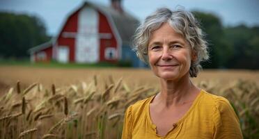 Frau Stehen im Weizen Feld foto