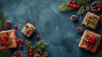 eingewickelt Weihnachten Geschenke auf Blau Hintergrund foto