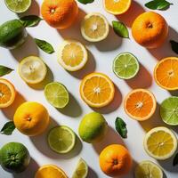 Gruppe von Orangen und Zitronen Schnitt im Hälfte foto