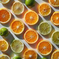 Gruppe von Orangen und Zitronen Schnitt im Hälfte foto