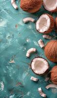 Kokosnüsse auf Blau Oberfläche foto