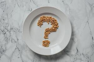 Frage Kennzeichen gemacht von Weizen Körner, Essen Unsicherheit Konzept foto