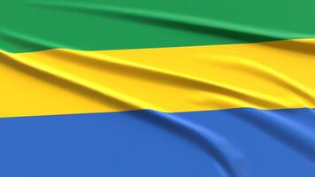 gabon Flagge. Stoff texturiert gabonese Flagge. 3d machen Illustration. foto