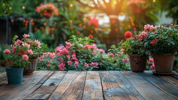 Hut und Blumen auf Veranda foto