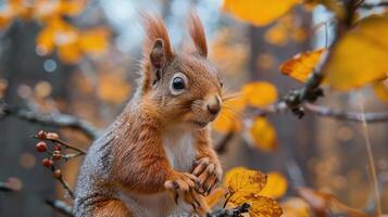 Eichhörnchen Sitzung auf oben von Baum Ast foto