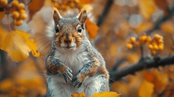 Eichhörnchen Sitzung auf oben von Baum Ast foto