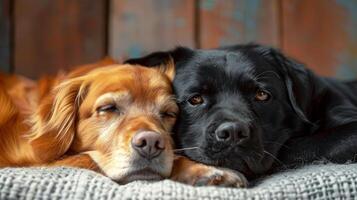 Hund und Katze starren foto