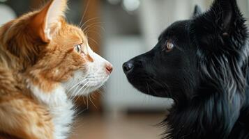 Hund und Katze starren foto