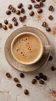 ein Tasse von Kaffee auf ein Tabelle foto