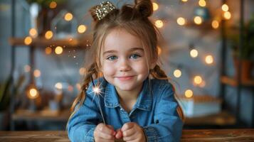 wenig Mädchen tragen Tiara und lächelnd foto