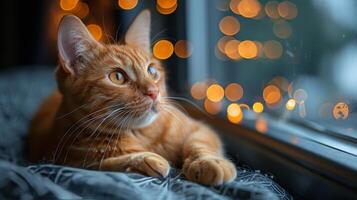 Orange Katze Sitzung auf Fenster Schwelle suchen aus foto