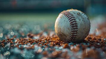 Baseball auf nass Feld foto