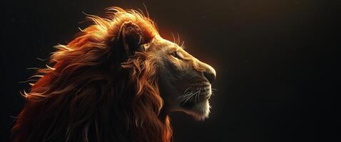 schließen oben von Löwen Kopf auf schwarz Hintergrund foto