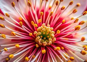 ein Makro Schuss von ein Tung Blüte, Hervorheben das Texturen und Farben von das Blütenblätter und Center foto
