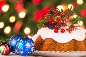 Foto Kuchen mit Weihnachten Ornamente festlich und Spaß Leckereien Erfassen das Geist von das Jahreszeit