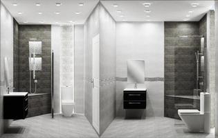 Toiletten-Loft-Stil Fliesen zweifarbige Innenarchitektur. 3D-Rendering