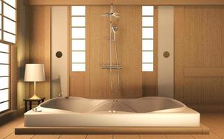 Zen Design Badezimmer Holzwand und Boden - japanischer Stil. 3D-Rendering foto