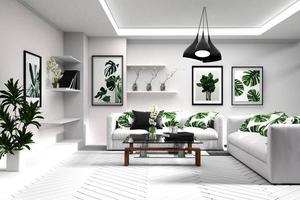 tropisches modernes wohnzimmerinterieur. 3D-Rendering foto