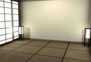 Leeres japanisches Wohnzimmer minimalistisches Design mit Tatami-Mattenboden und japanischer Shoji-Tür und Dekoration im japanischen Stil 3D-Rendering foto