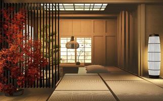 Wohnzimmer Holz japanische Innenarchitektur. 3D-Rendering foto
